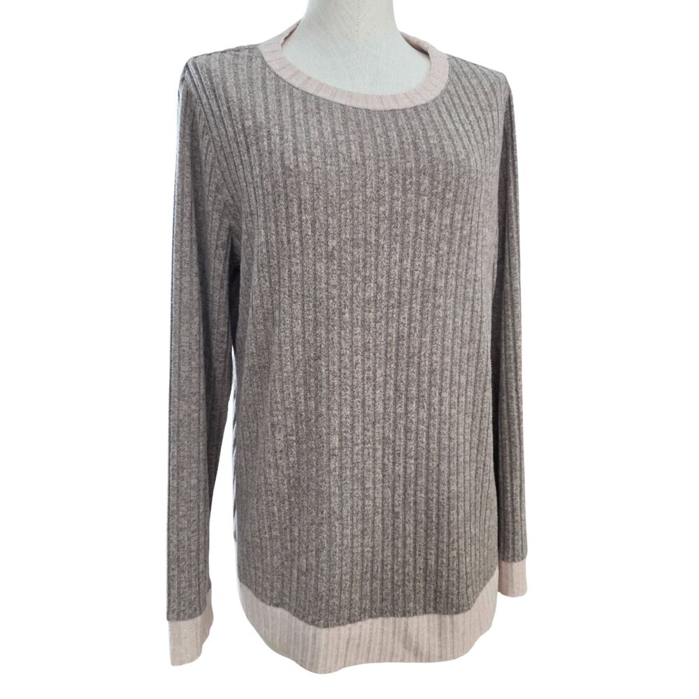 SAMPEEL Womens XL Top Long Sleeve Shirt Lightweight Sweater Taupe Longline